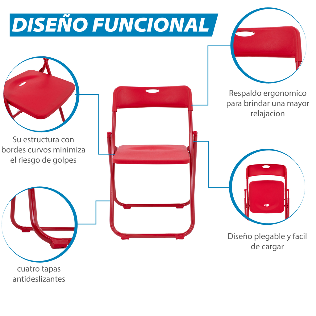 Silla Plegable Plastico Reforzada Exterior Fiesta Resistente