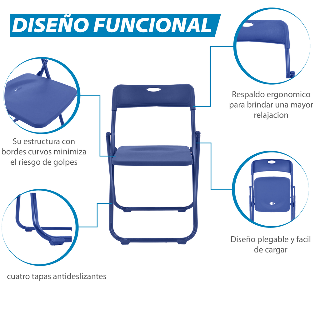 Silla Plegable Plastico Reforzada Exterior Fiesta Resistente