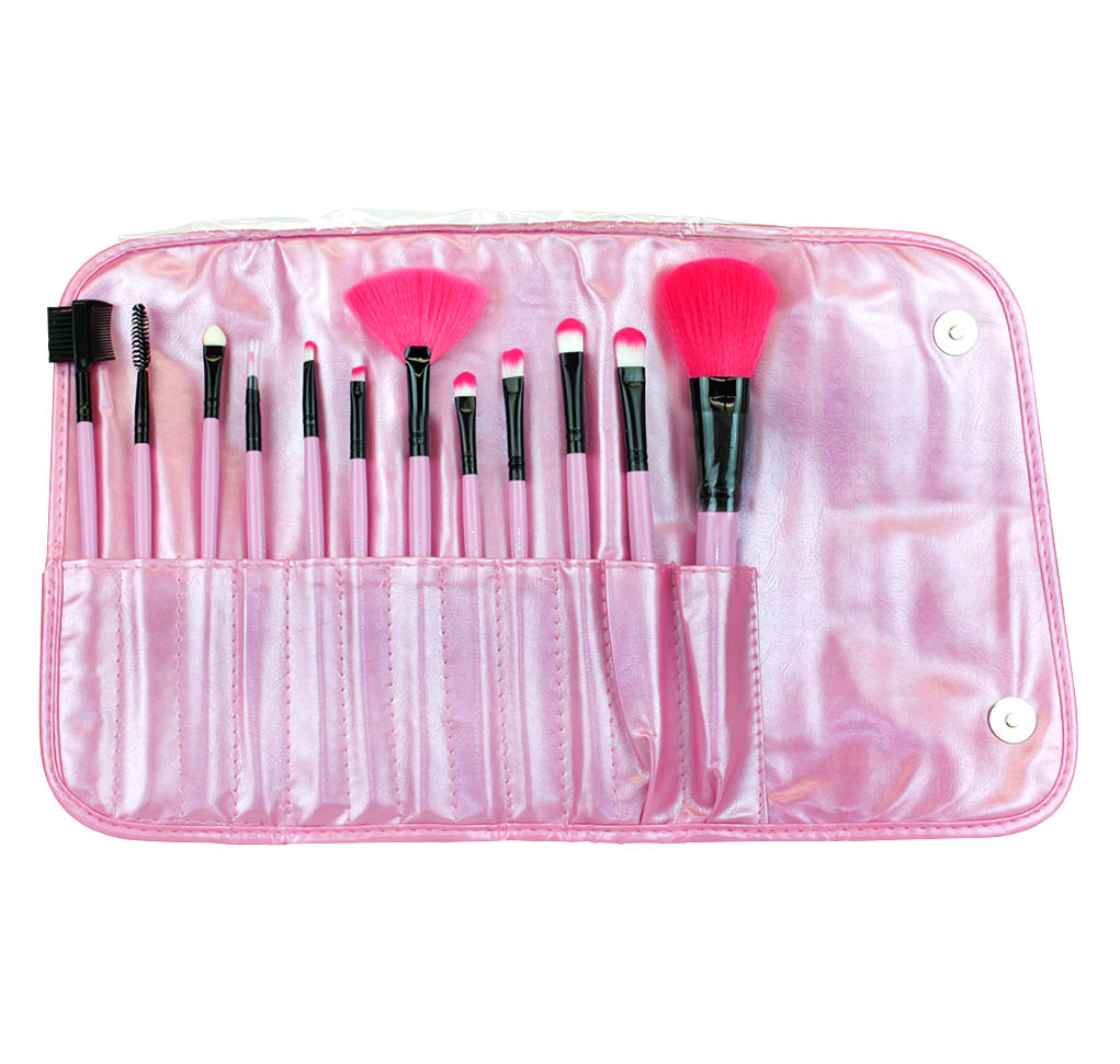 Make Up Kit Con 12 Brochas Profesionales Rosa