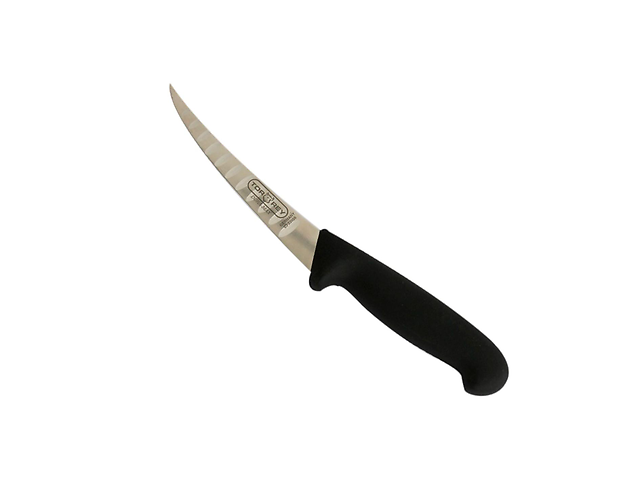Cuchillo de deshuesar afilado con mango negro aislado en un fondo Cuchillo de deshuesar afilado con mango negro aislado en un fondo