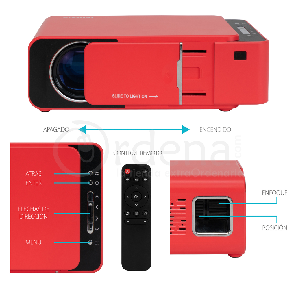 Proyector 3D portátil, Mini Red Blue 3D HD 720P 1280 * 720 LCD Versión  estándar, 1500 Lum USB/HDMI/VGA/AV/TF Entrada, Imagen de Audio Inteligente  Video Home Theater Beamer, 30000H Vida útil (UE) 