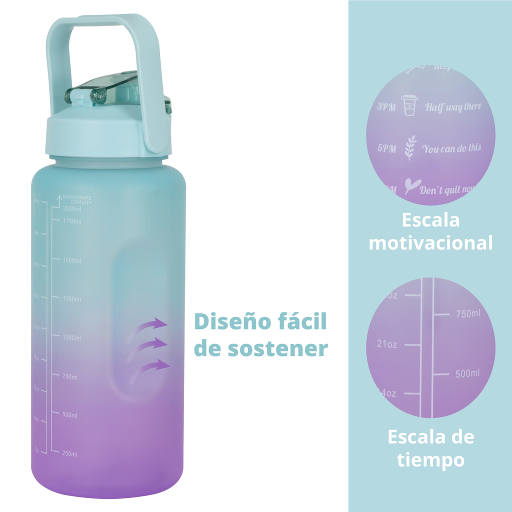 Botella De Agua Motivacional Anti Fugas Deportiva 2 Litros