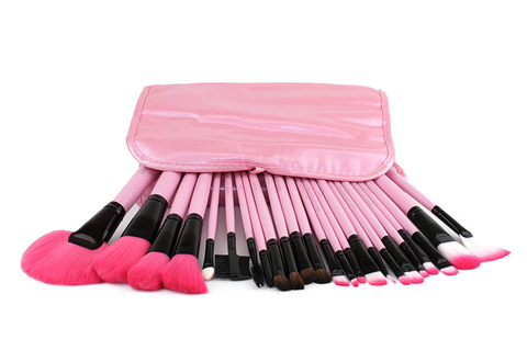 Make Up Kit Con 24 Brochas Profesionales Rosa