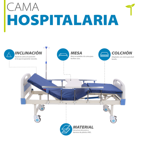 Cama Hospitalaria Manual Onof Incluye Colchon Mesa Hospital