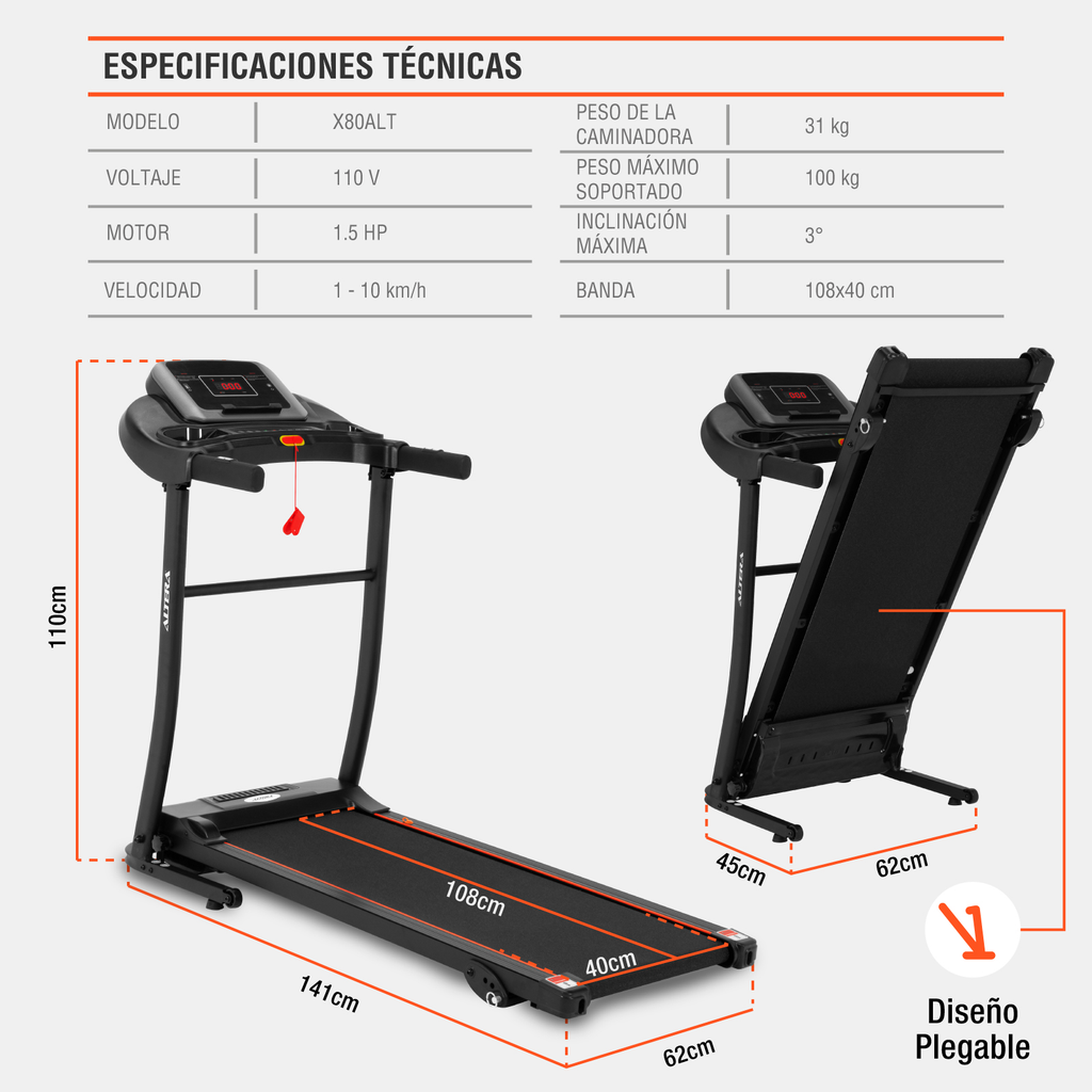 Caminadora Electrica Plegable Altera 12 Programa Profesional