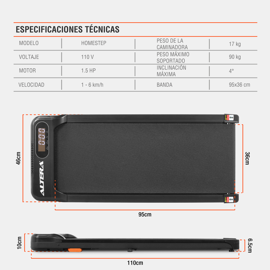 Caminadora Electrica Altera Walking Pad Portatil Elevacion