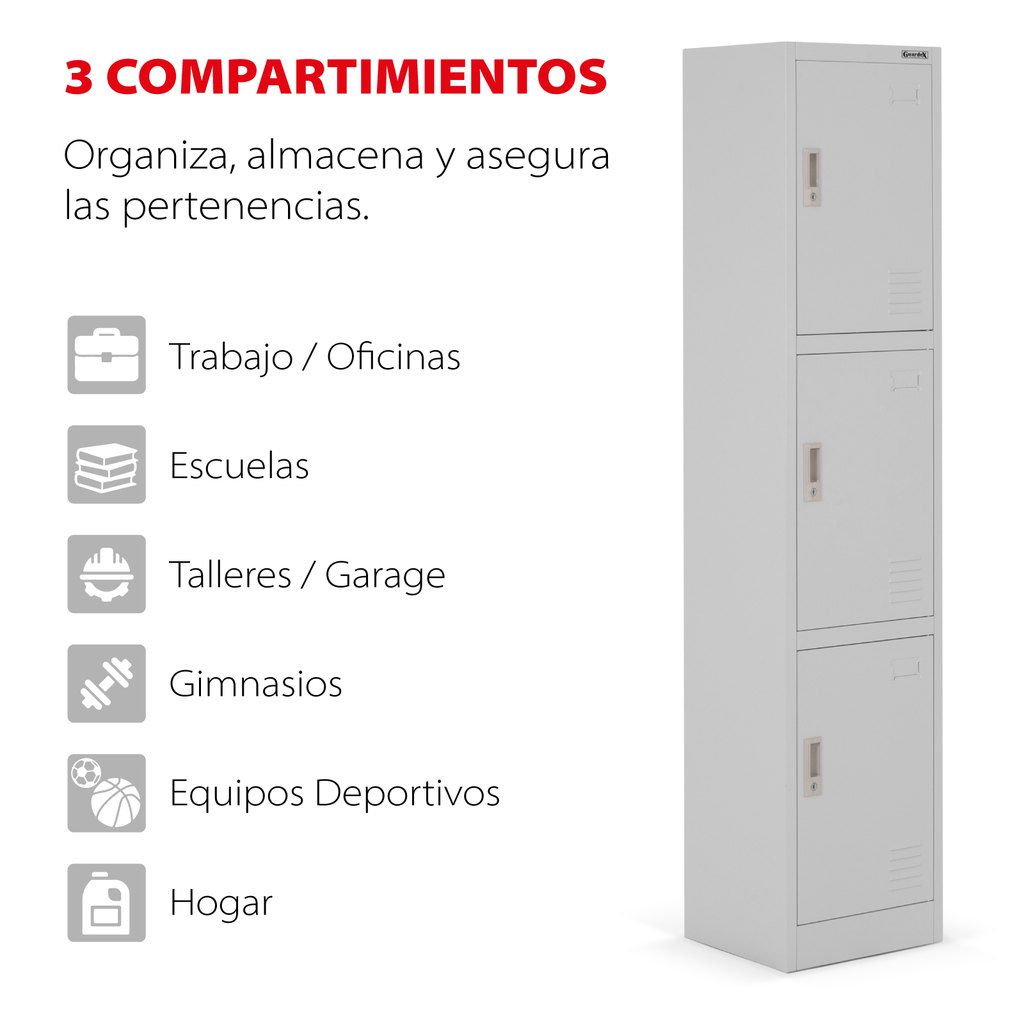 Locker Metalico 3 Puertas Casilleros Trabajo Oficina Guardex