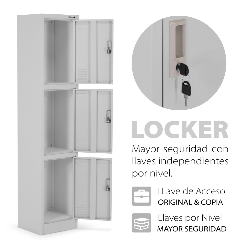 Locker Metalico 3 Puertas Casilleros Trabajo Oficina Guardex