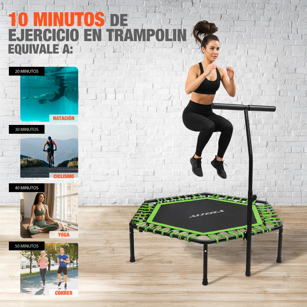 Trampolin Ejercicio Aerobico Fitness Hexagonal Barra Altera