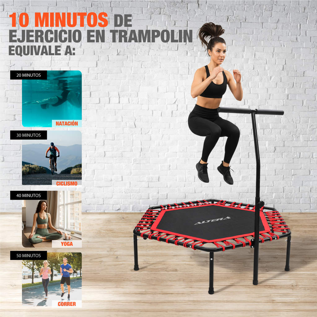 Trampolin Ejercicio Aerobico Fitness Hexagonal Barra Altera