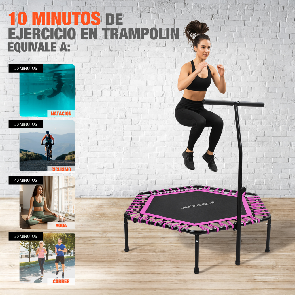 Trampolin Ejercicio Aerobico Fitness Hexagonal Barra Altera
