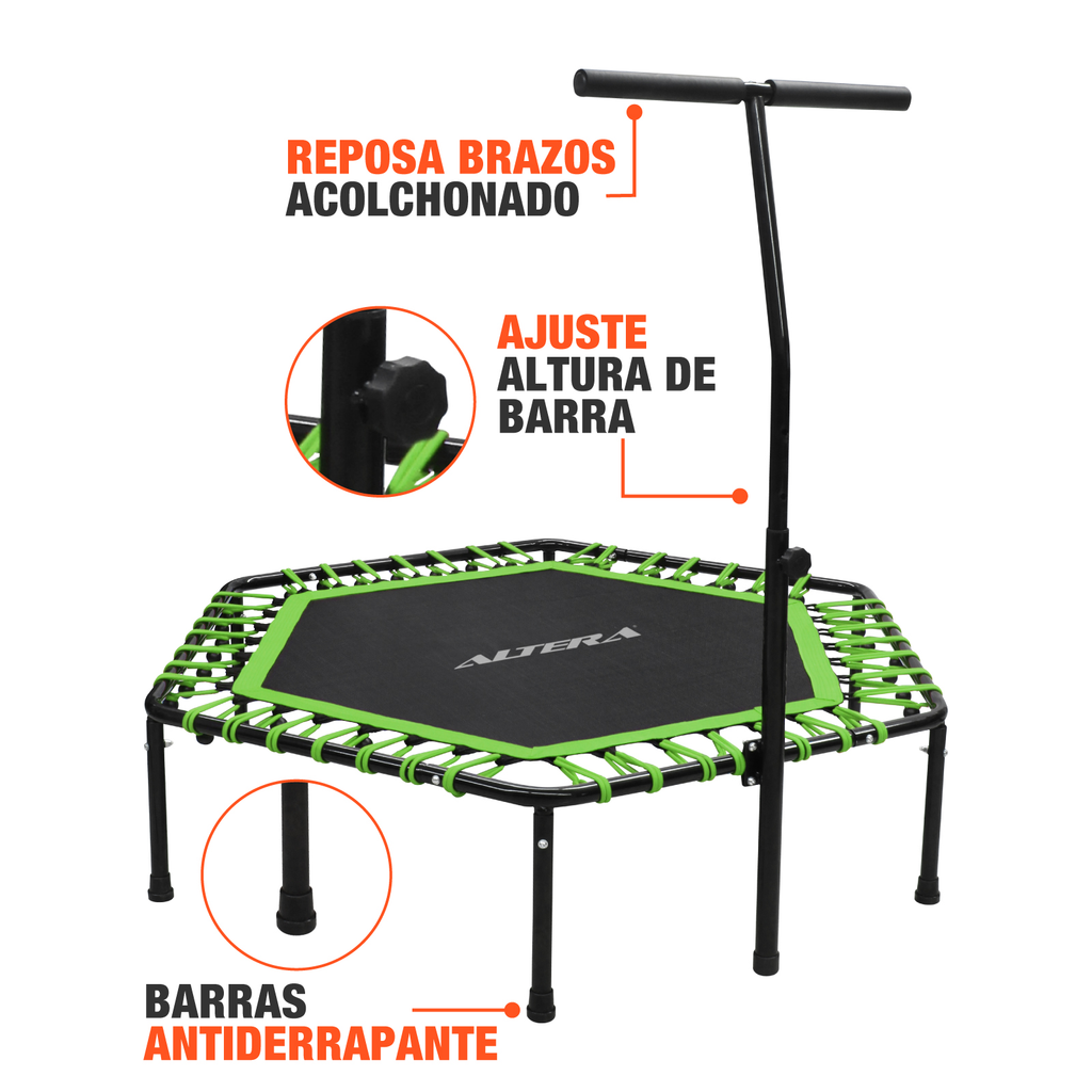 Trampolin Ejercicio Aerobico Fitness Hexagonal Barra Altera