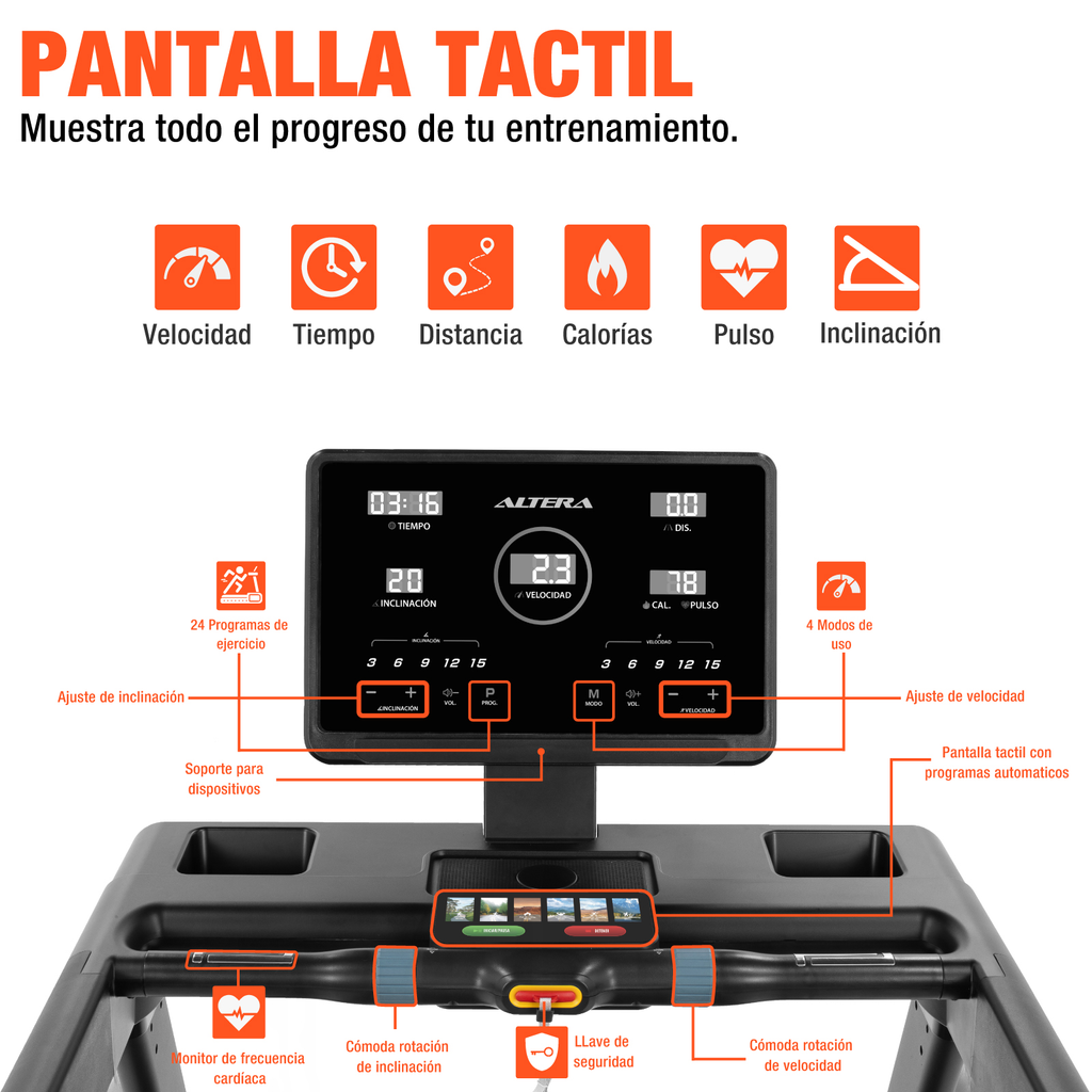 Caminadora Electrica Altera Plegable Inclinacion Profesional