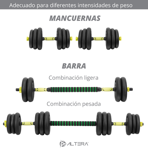 Set Mancuernas Altera 20 Kg Barra Recta Pesas Para Ejercicio