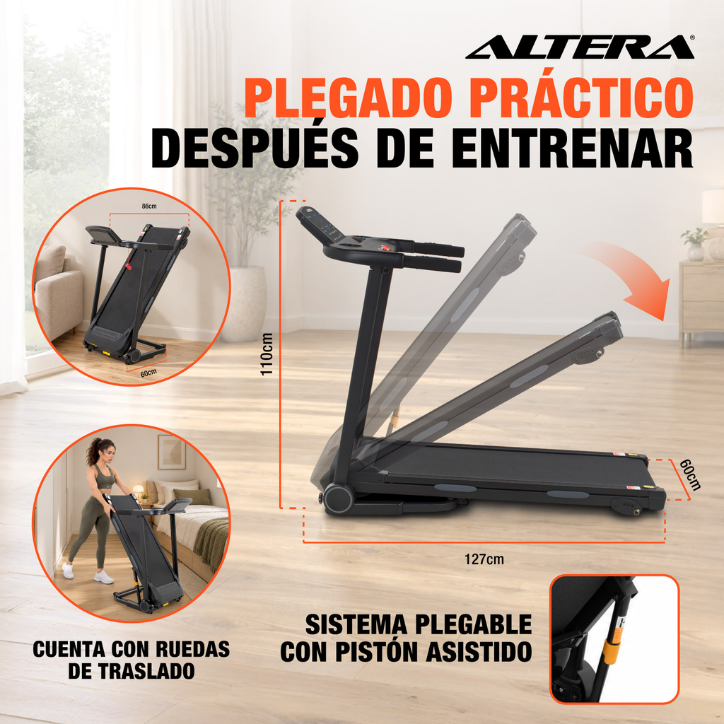 Caminadora Electrica Fitness Plegable Con Inclinacion Altera