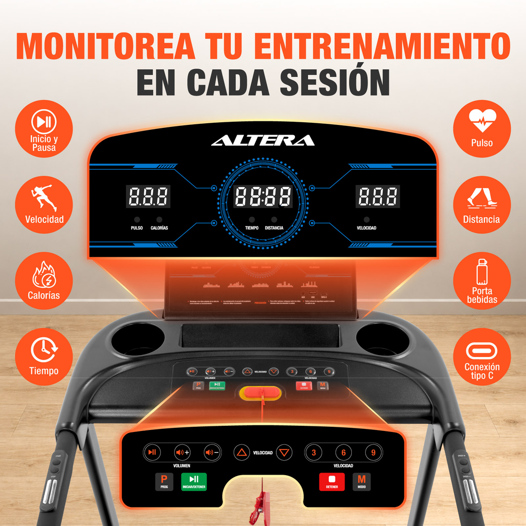 Caminadora Electrica Fitness Plegable Con Inclinacion Altera