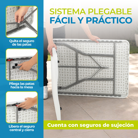 Mesa Plegable Tipo Portafolio 1.80m Alta Resistencia 100kg