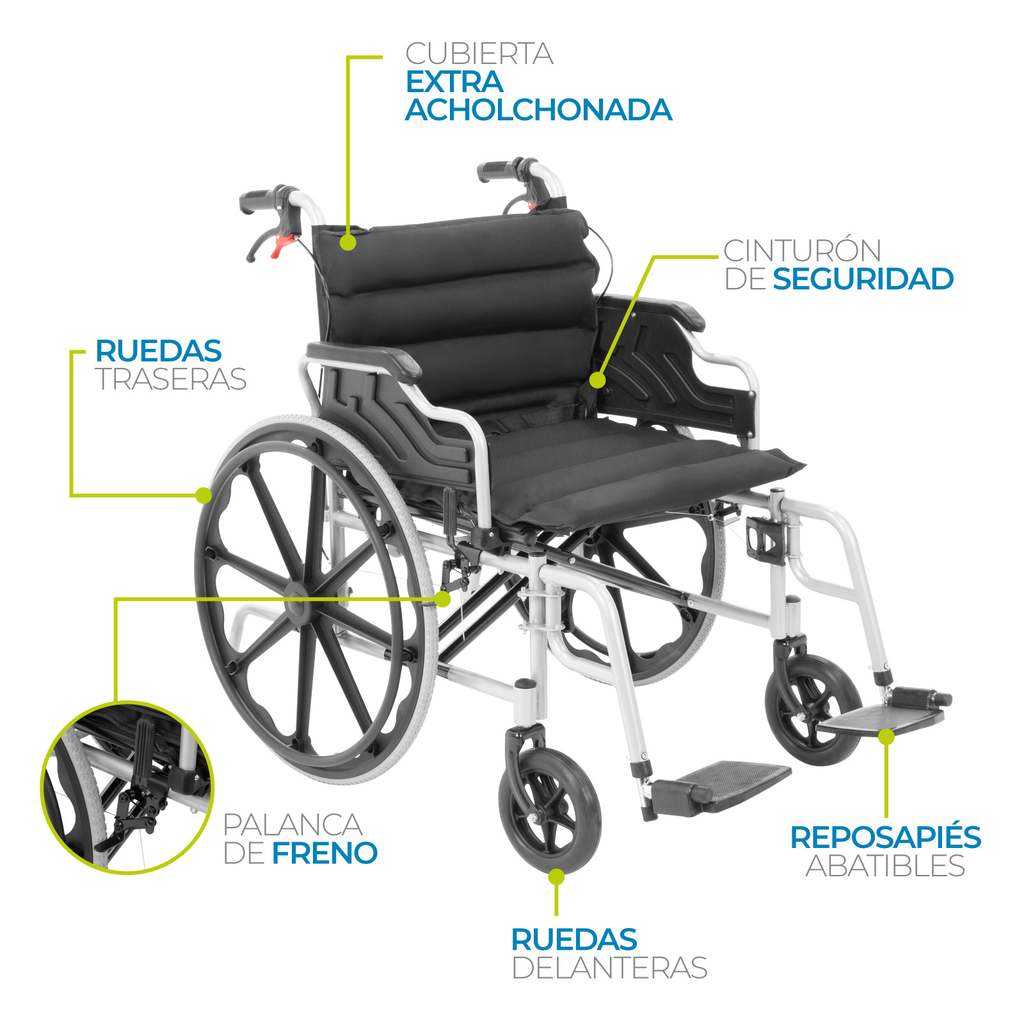 Silla De Ruedas Extra Ancha Onof Reforzada Acojinada Freno