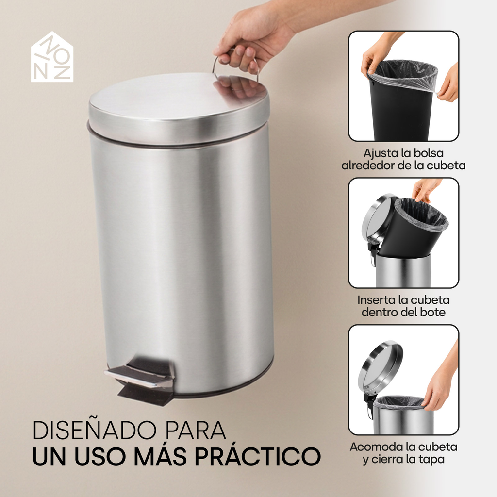Bote De Basura De 12 Litros Con Tapa Pedal Acero Inoxidable