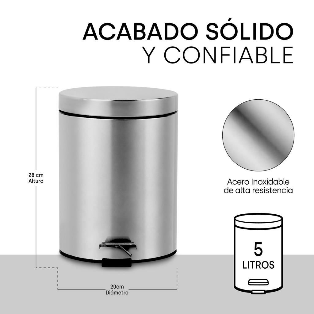 Bote De Basura Metalico 5l Acero Inoxidable Con Pedal Ninon