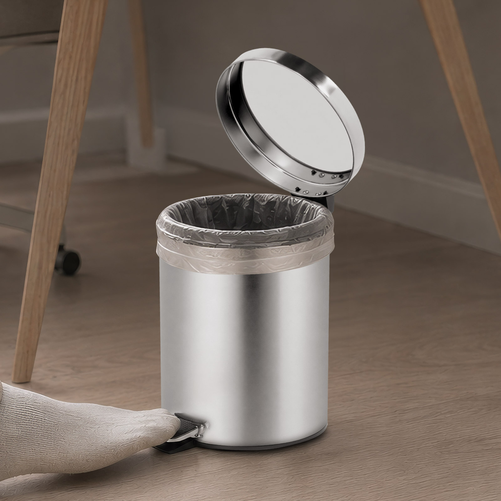 Bote De Basura Metalico 5l Acero Inoxidable Con Pedal Ninon