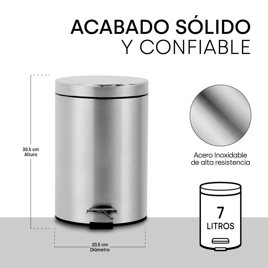 Bote Basura Acero Inoxidable 7l Ninon Resistente Baño Cocina