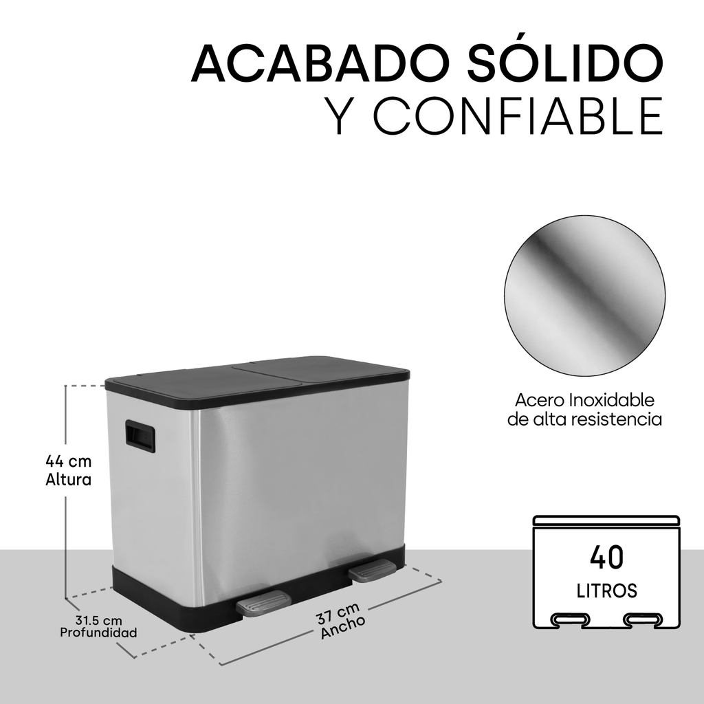 Bote De Basura Organica E Inorgánica 20l + 20l Doble Tapa