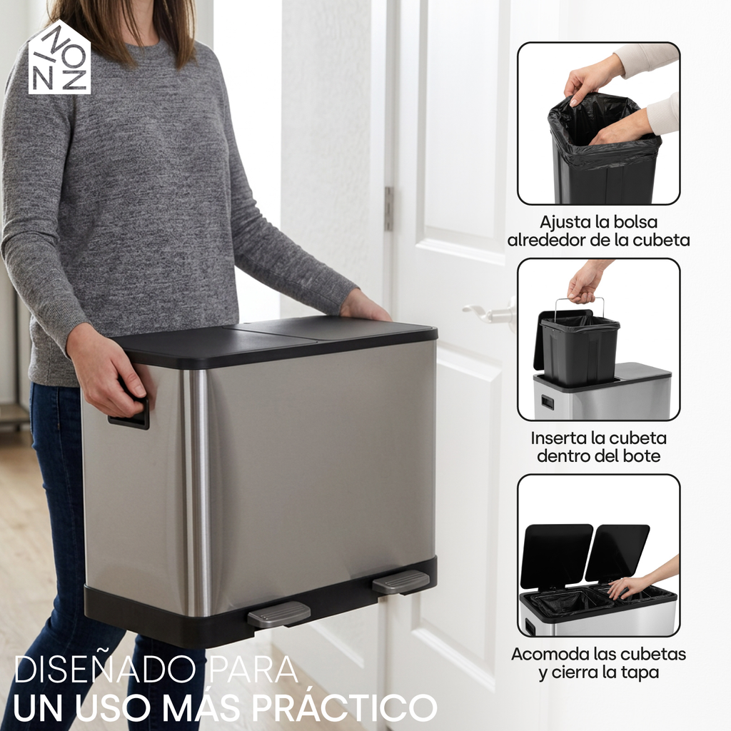 Bote De Basura Organica E Inorgánica 20l + 20l Doble Tapa