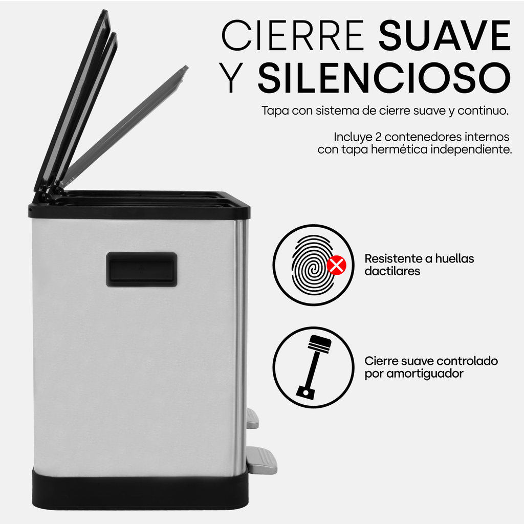Bote De Basura Organica E Inorgánica 20l + 20l Doble Tapa