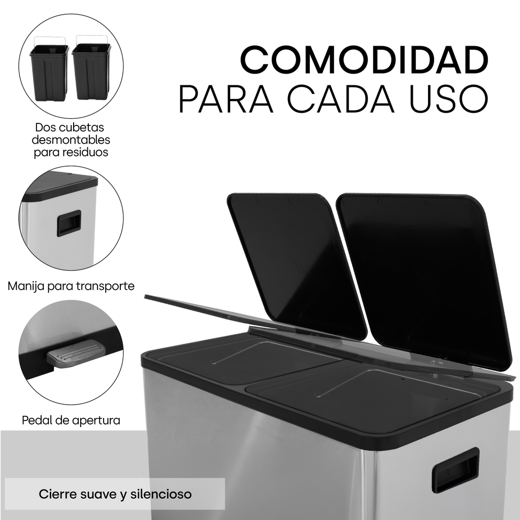 Bote De Basura Organica E Inorgánica 20l + 20l Doble Tapa