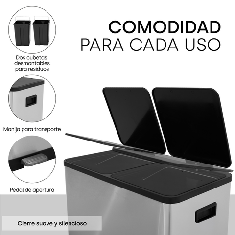 Bote De Basura Organica E Inorgánica 20l + 20l Doble Tapa