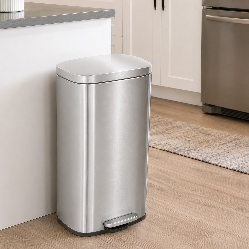 Bote De Basura Acero Inoxidable 30l Para Cocina Con Pedal