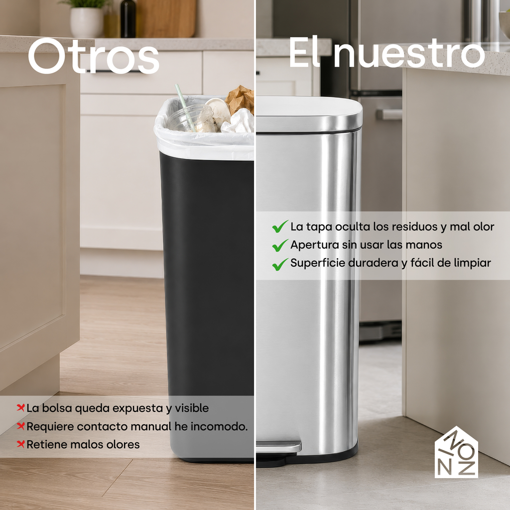 Bote De Basura Acero Inoxidable 30l Para Cocina Con Pedal