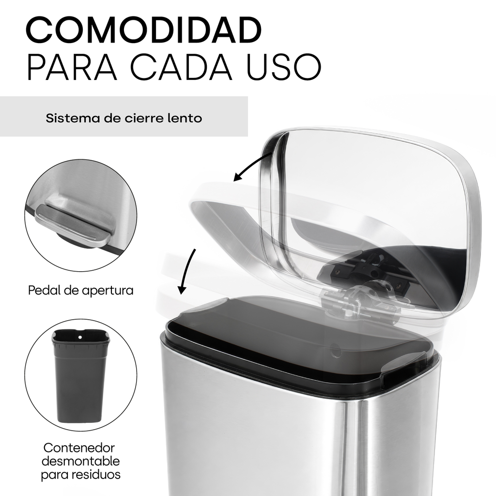 Bote De Basura Acero Inoxidable 30l Para Cocina Con Pedal