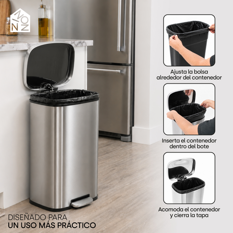 Bote De Basura Acero Inoxidable 30l Para Cocina Con Pedal
