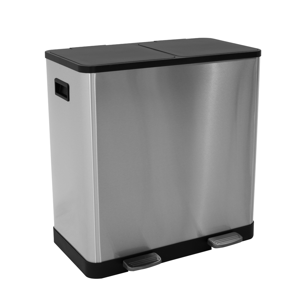 Bote De Basura Grande Con Tapa 30l + 30l Acero Inoxidable