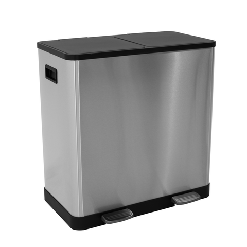 Bote De Basura Grande Con Tapa 30l + 30l Acero Inoxidable