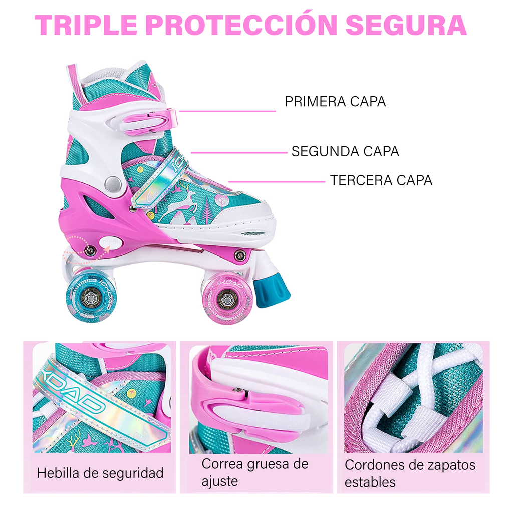 Patines 4 Ruedas Profesionales Con Luces Ajustable Niño Niña