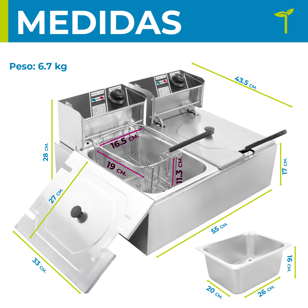 Freidora Electrica De Aceite Doble Industrial 3400w Onof