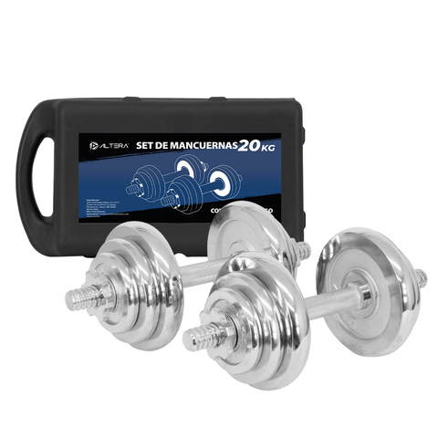 Pesas Mancuernas Cromadas Kit 20kg Con Estuche