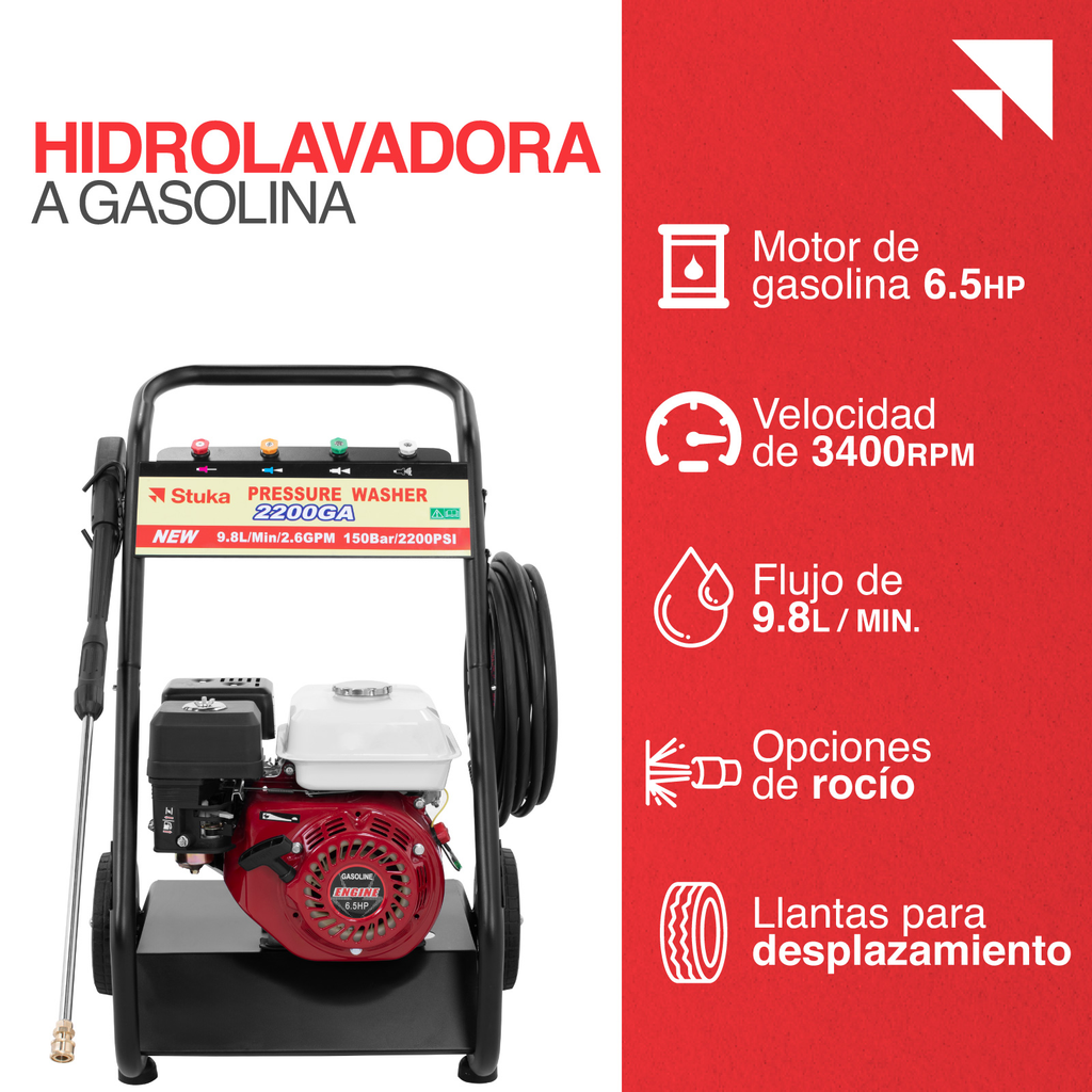 Hidrolavadora De Gasolina Industrial 6.5hp 2200psi 3400rpm