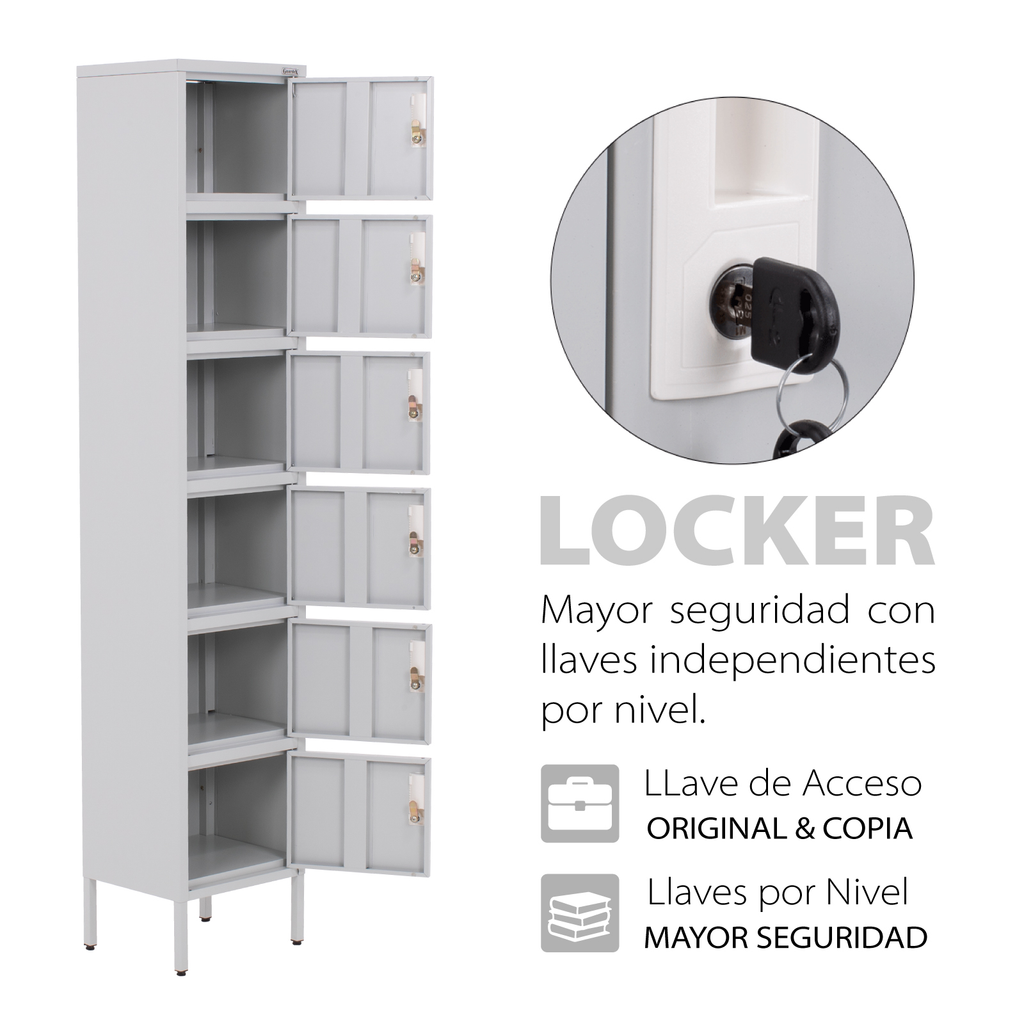 Locker Metalico Guardex Casillero 6 Puertas Llaves Cerradura
