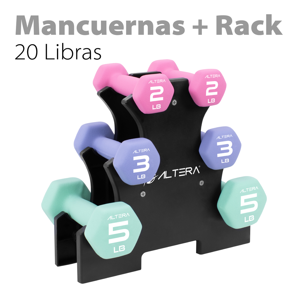 Set De Mancuernas 20 Libras Pesas Altera Soporte Gym 2/3/5