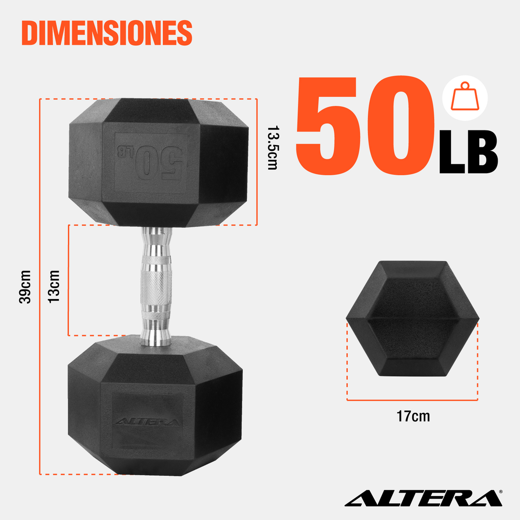 Mancuerna Hexagonal 50 Lbs Altera Pesas Ejercicio 23 Kg Pz