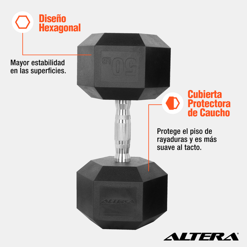 Mancuerna Hexagonal 50 Lbs Altera Pesas Ejercicio 23 Kg Pz
