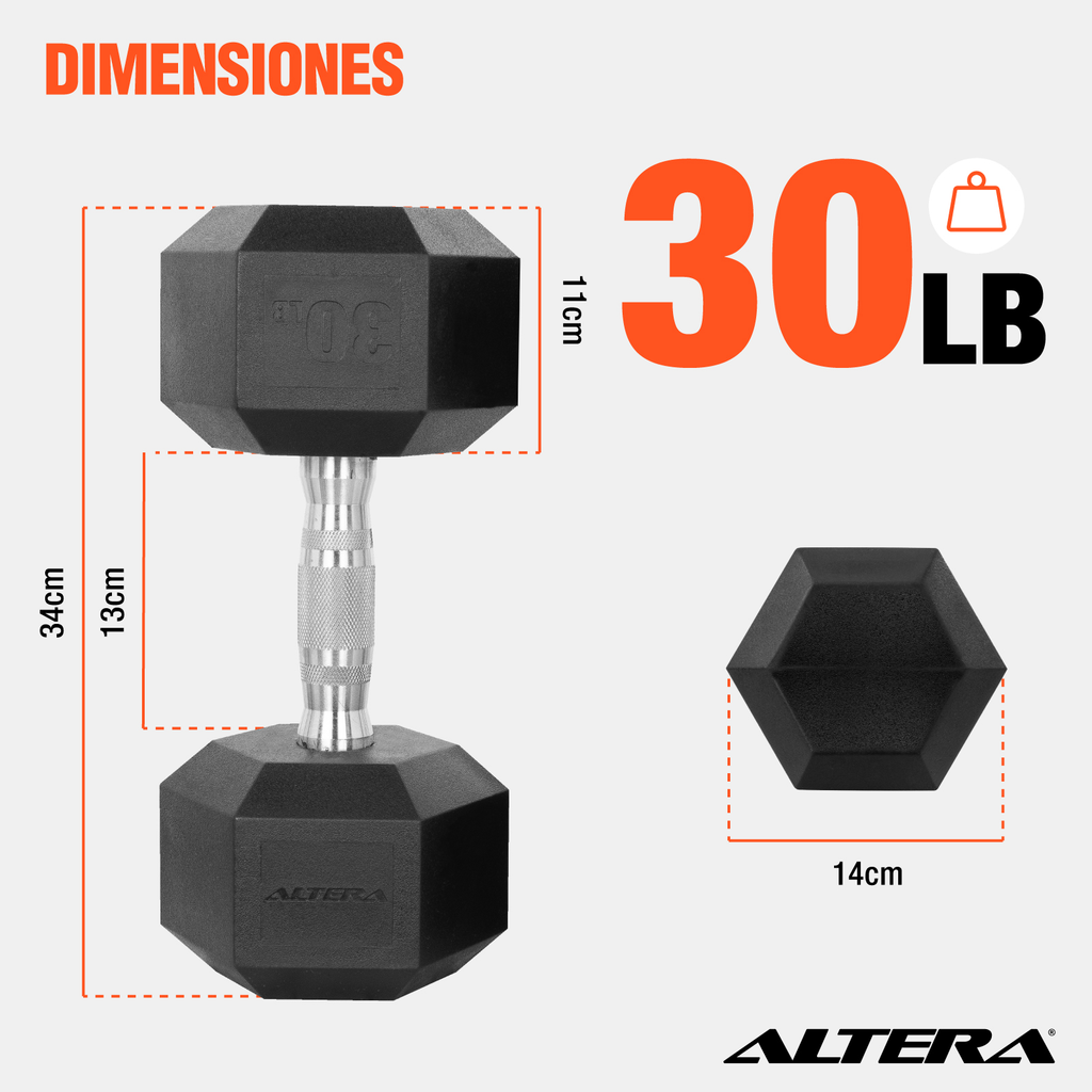 Mancuerna Hexagonal Acero Forro De Neopreno 30lbs