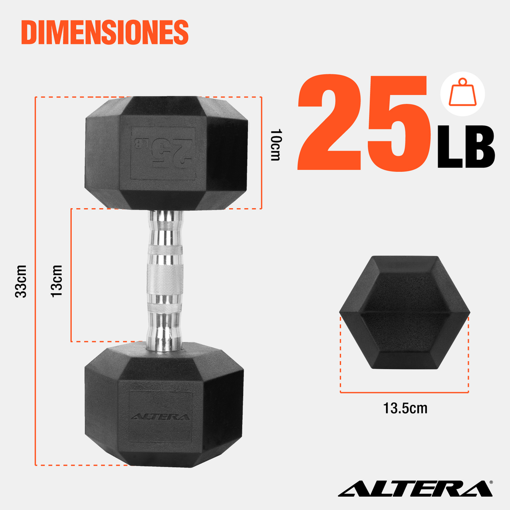 Mancuernas 25 Lbs  Hexagonales Altera Pesas Ejercicio Par Kg