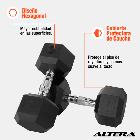 Mancuernas 25 Lbs  Hexagonales Altera Pesas Ejercicio Par Kg