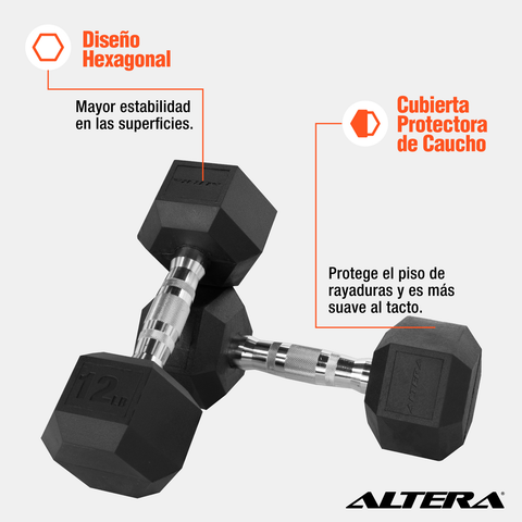 Mancuernas 12 Lbs  Hexagonales Altera Pesas Ejercicio Par Kg