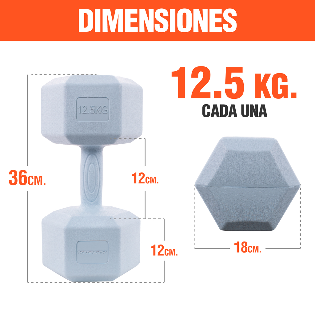 Mancuernas Pesas Hexagonales 12.5kg Altera Entrenamiento 2pz